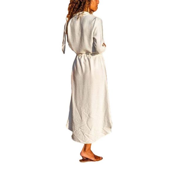 Floral Blooming White Drawstring Midi Shirt Dress Size M - Picture 2 of 2